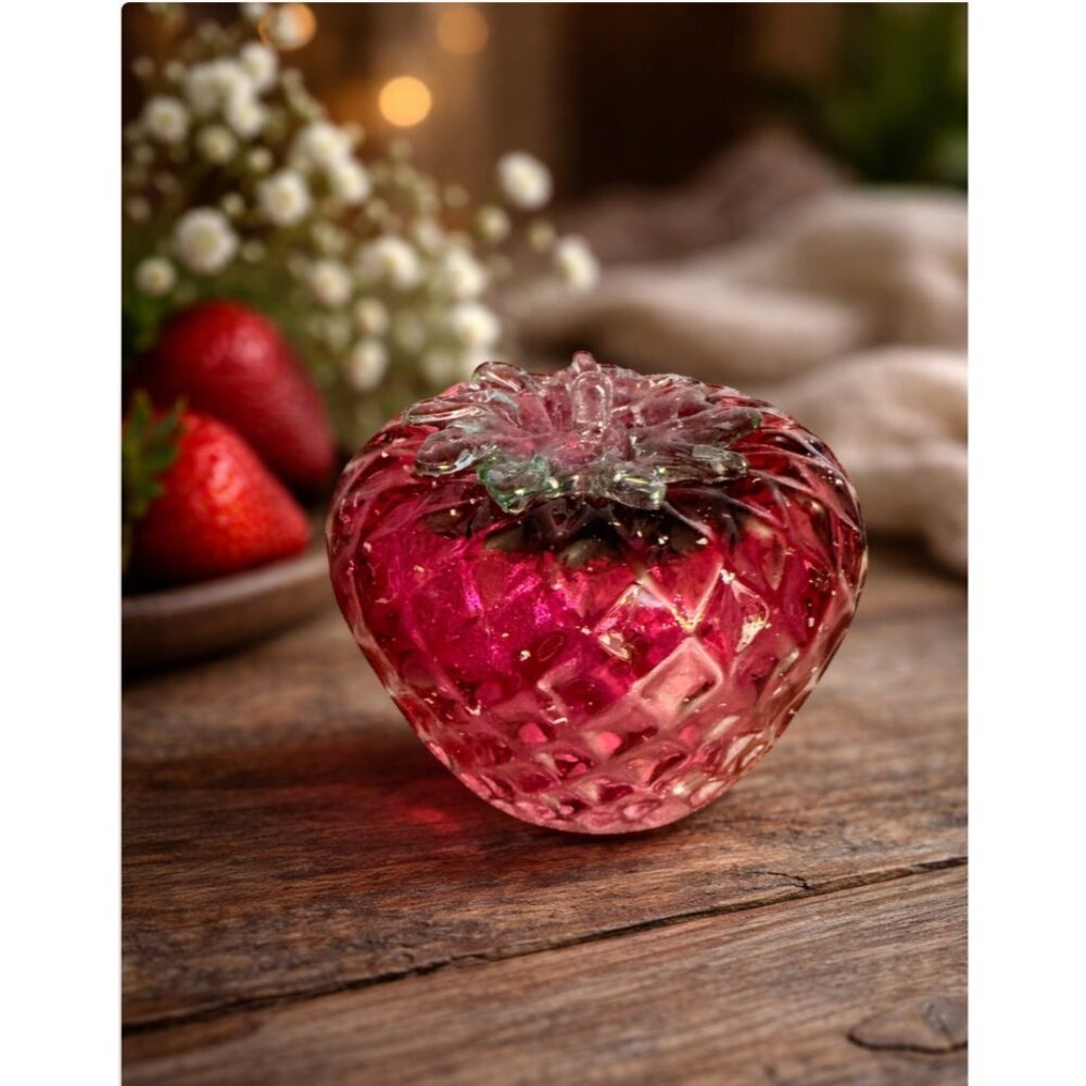 Diamond Pattern Rossi Cranberry Glass Strawberry Paperweights Figure